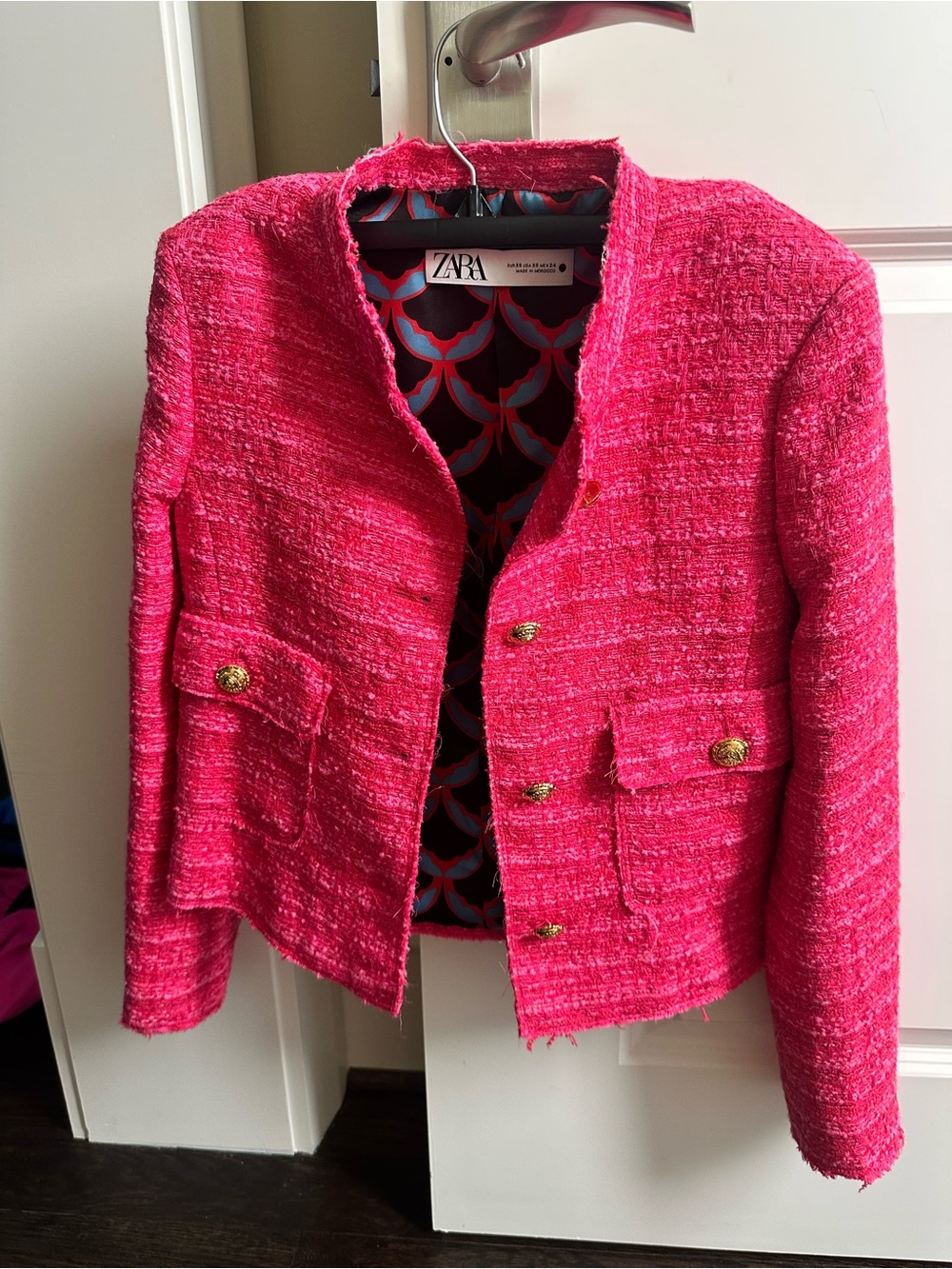 Zara Pink Tweed Blazer with Gold Accents XS